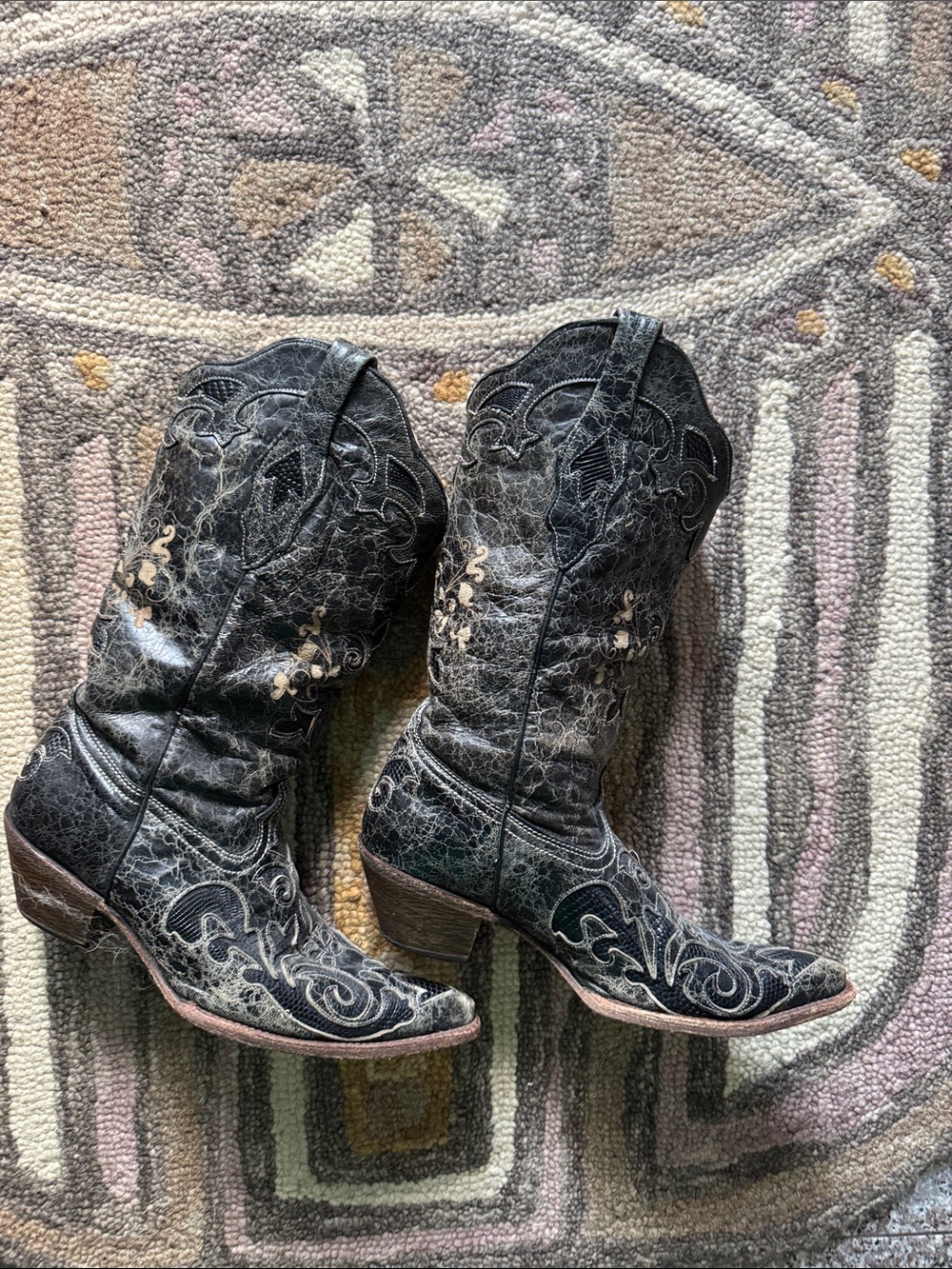 Corral western cowgirl heel boots pace black lizard leather 9.5